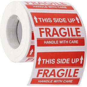 2 x 3 Inch Fragile Stickers, Handle with Care Warning Labels, This Side Up Stickers for Shipping and Moving - 500 Labels