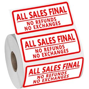 All Sales Final No Refunds No Exchanges Stickers,3x1 Inch Self Adhesive Labels,500 Pcs Per Pack