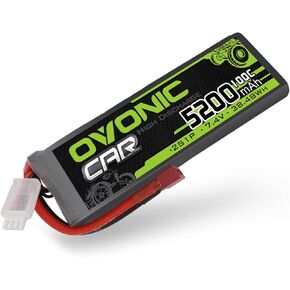 OVONIC Lipo Battery 7.4V 100C 5200mAh 2S Battery Deans T Connector with Housing for RC Car Truck Vehicle Buggy Losi 1/10 Scale Racing Model