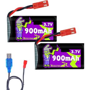 900mAh 3.7V LiPo Battery with JST Plug，Rechargeable LiPo for MJX Syma Holy Stone Sky Viper RC Quadcoptepr Drone X56W X400 X400W X300C X400C X800 HS110 HS200 S670 V950hd S1750 V2450-2Pcs