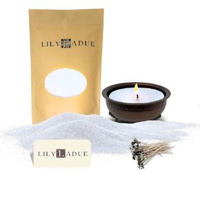 LILY LADUE Pearl Wax Sand Candle Making Kit for Adults - 1 Lb. Unscented Pearled Candle Sand Beads with 24 Wicks, Bronze Firepit Vessel, DIY Kits for Adult Beginners and Teens, Fun Activity for Home