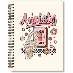 Anxiety Spiral Notebook,Trendy Notebook Supplies for Teen Girls Women,Preppy Pink Hardcover College Ruled Spiral Notebook for Offices Schools Classrooms