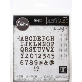 Sizzix Thinlits Die Set 123 Pack Alphanumeric Tiny Type Upper by Tim Holtz, Multicolor