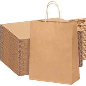 OUTUXED 100pcs Black Paper Bags 10x5x13in Kraft Large Paper Gift Bags with Handles Bulk for Business, Shopping, Grocery, Retail, Birthday Wedding Party Favor, Merchandise