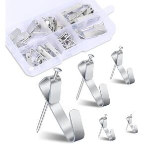 36Pcs Heavy Duty Photo Frame Hanging Picture Hangers Hooks with Nails, Professional Picture Hanging Kit on Wooden/Drywall for Home Office Decoration, 100lbs, 50lbs, 30lbs, 20lbs, 10lbs (Silver)