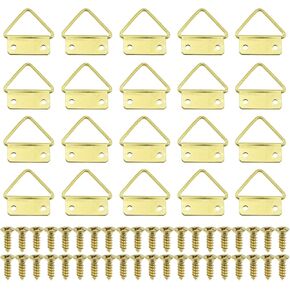 Heyous 20PCS Golden Two Hole Triangular Loop Picture Hook 31 x 24 mm with Mounting Screws for Framed Watches and Decorative Picture Hangers