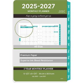 2024-2025 Monthly Planner Refills - Monthly Planner Refills 2024-2025 from Jan.2024 to Dec.2025, 5-1/2" x 8-1/2", A5 Planner Refills, 2024-2025 Weekly & Monthly Planner Refills with 7-Hole Punched - Green
