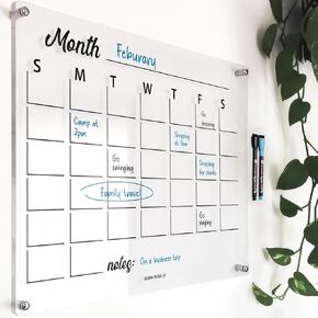 Premium Acrylic Calendar for Wall | Clear White Board | Glass Calendar, Clear Calendar for Wall | 17" x 13.5" | Acrylic Wall Calendar | Acrylic White Board, Family Wall Calendar | reusable calendar for wall, acrylic board for wall