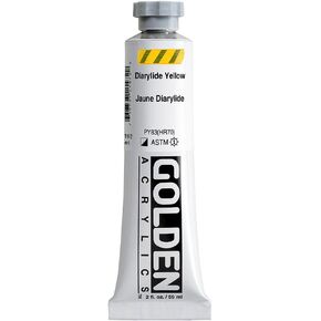 Heavy Body Acrylics by GOLDEN, Diarylide Yellow, 2 fl. oz. Tube, Professional Acrylic Paint, Semi-Opaque