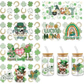 St. Patrick’s Day UV DTF Cup Wraps for 16 oz, Green Shamrock UV DTF Cup Wrap Full of Love Heart Green Clover UV DTF Stickers UV DTF Decals, Cup Wraps for Glass Cups, Mugs, Phone Cases, Scrapbooks