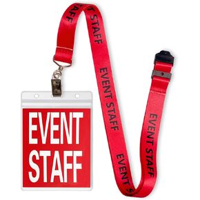 25Pcs Event Staff Lanyard, Lanyard with ID Holder, Horizontal Badge Holder with Lanyard, Volunteer Badge, Volunteer Lanyard, Red Volunteer ID Breakaway Lanyard (Red)
