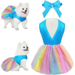 Dog Dresses, Dog Dresses for Small Dog, Summer Puppy Clothes with Pearl Necklace, Dog Party Skirt with Bow Tie, Pet Slik Costume, White S