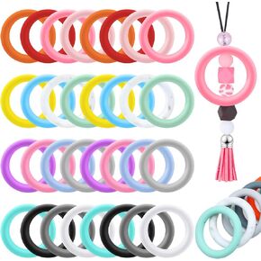 Motionchic 32 Pcs Silicone Beadable Ring 65mm Round Silicone Loop with 2 Hole Beadable Focal Frames Pendant for DIY Keychain Necklace Jewelry Making Hanging Ornaments(Classic Style)