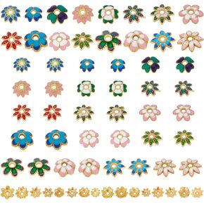 PH PandaHall 96pcs 12 Styles Flower Bead Caps, 9mm Alloy Enamel Bead Caps Bead End Spacers Vintage Filigree for DIY Earring Bracelet Hair Pin Bag Pendant Keychain Jewelry Making