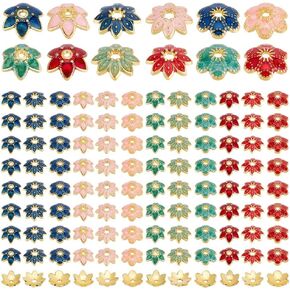 PH PandaHall 96pcs 12 Styles Flower Bead Caps, 9mm Alloy Enamel Bead Caps Bead End Spacers Vintage Filigree for DIY Earring Bracelet Hair Pin Bag Pendant Keychain Jewelry Making