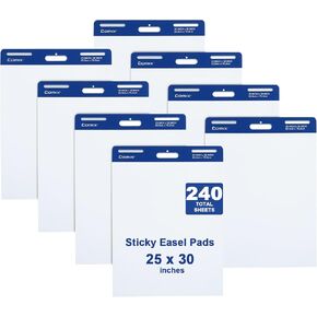 Comix Sticky Easel Pad, 25 x 30 Inches Flip Chart Paper for Teachers, Large Self Stick Easel Paper for Office School Classroom Supplies, 30 Sheets/Pad, 8 Pads/Pack