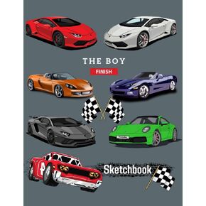 Sketchbook for Boys: Super Car Cover Design for boys Stylish pages, lower right corner, with smiley faces on every sheet, size 8.5"x11", 120 pages
