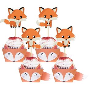36 Pack Fox Cupcake Toppers Woodland Animal Cake Picks for Woodland Animal Themed Baby Shower Birthday Party Table Decorations