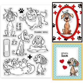 GLOBLELAND Comic Dog Clear Stamps Cartoon Animals Silicone Clear Stamp Seals Get Well Soon Transparent Stamps for DIY Scrapbooking Cards Making Photo Album Journal