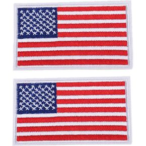 2 PCS USA Flag Patches Embroidered Appliques with White Border Iron On Sew On Stickers United States of America Logo Badge for Hats,Bags,Shoes