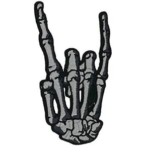 Cute-Patch 4" Skeleton Hand Horns Up Sign Embroidered Iron on sew on Patch Badge