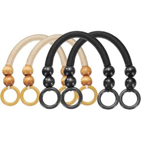 uxcell 4Pcs Wooden Bead Nylon Purse Handle, Purse Handle Replacement for DIY Handmade Woven Bag Crochet Handbag Purse Making Supplies, Apricot/Coffee