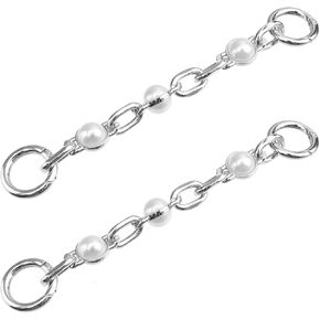 2pcs 7.5 "محفظة النساء مع اللؤلؤ سلاسل موسعة أكياس الفضة سحر حزام يدوية الاستبدال سحر كيس الخرز البيضاء لحقيبة كتف كيس كروس (فضية + أبيض)