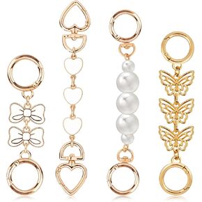 4pcs Bag Extender Chains Purse Strap Wallet Extender Chain Handbag Purse Charms Bag Extender Chain Bow Pattern Pearl Heart Charm Accessory Decoration Replacement, Bag Chain for Purse Supplies