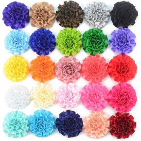 25PCS Assorted Colours DIY Flower Headbands Decorative Wedding Flowers Handmade Ribbon Flowers Women Satin Fabric Flowers (2 Inch - 25 Color)