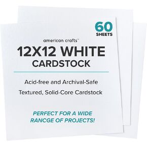 American Crafts 12 x 12-inch White AC Cardstock 60 Sheet Pack, Textured Cardstock, Heavyweight, White Craft Paper, Use for Scrapbooking & Card Making