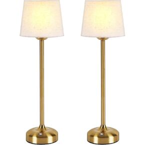 YAYZA! Cordless Table Lamp Adjustable Height Desk lamp, Fabric Shade 7500mAh Rechargeable LED Wireless Touch Night Light Stepless Dimming, 3 Color Temperatures with Edison Bulb (High Gold - 1 Pack)