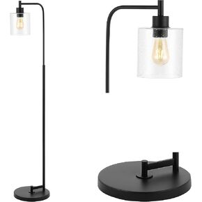 JONATHAN Y JYL3079A Axel Modern 60" Iron/Seeded Glass Farmhouse Industrial LED Floor Lamp, Industrial, Rustic, Farmhouse, Bohemian, Transitional, Office, Living Room, Dining Room, Bedroom, Black