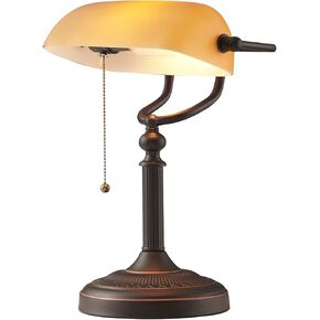 Newrays Green Glass Bankers Desk Lamp with Pull Chain Switch Plug in Fixture