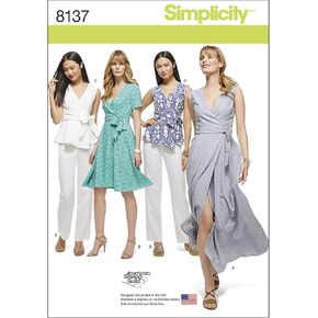 Simplicity 8137 Women's Wrap Dress, Top, and Pants Sewing Patterns, sizes 10-18