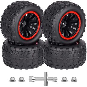 HobbyPark Pre-Glued 12mm Hex RC Truck Wheels and Tires Set for 1/10 Traxxas Stampede Hoss 4x4 VXL Redcat Blackout XTE Pro Volcano EPX Pro 2s 3s 4s Brushless Systems
