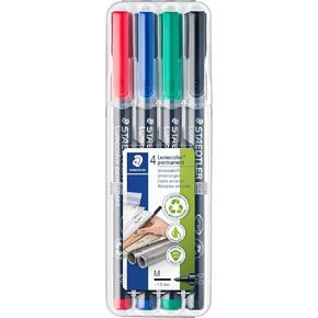 STAEDTLER Lumocolor Universal Pen, Medium, Felt Tip, Permanent Marker, Box of 4 Assorted Color Pens, 1.0mm 317 WP4 (317 WP4 ST)