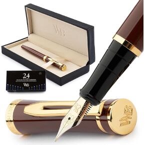 Wordsworth & Black Fountain Pen Set, Medium Nib, Includes 6 Ink Cartridges and Ink Refill Converter, Gift Case, Journaling, Calligraphy, Smooth Writing Pens [Silver Chrome] Perfect for Men and Women