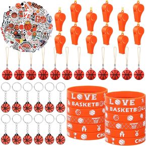 Aoriher 120 Pieces Basketball Party Favors Set, Basketball Goodie Bag Fillers, Toy Whistle Silicone Bracelet Luminous Tattoo Sticker Keychain for Basketball Party Supplies