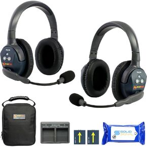 Eartec ETP8S Ultralite PRO16 Hands Free Full Duplex Wireless Headset Communication for 8 Users – 8 Single Ear Headsets, Up to ½ Mile Range, with SolidSignal Cleaning Wipes Bundle