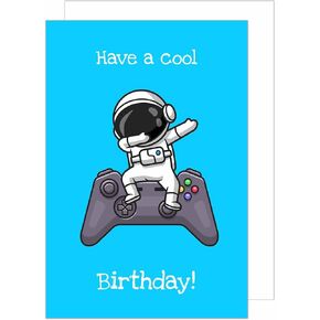 Premium Birthday Card with envelope. Greeting Happy Birthday for Him or Her Teenager Boy Girl Gamer Controller Astronaut funny cool (G3497 SW023)