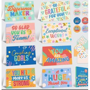 Decorably 24 Pack Gold-Foiled 6x4in Employee Appreciation Cards with Envelopes and Stickers, 8 Festive Designs Employee Thank You Cards, Blank Inside - Office Party