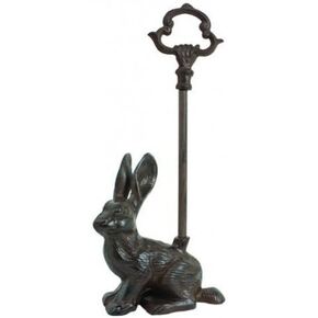 Sitting Rabbit Bunny Door Stop Porter with Handle, Rustic Cast Iron, 16-inch
