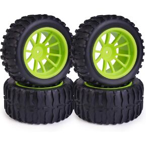 Hosim 55 * 115 mm RC Tires, All Terrain Soft Tire Mounted on 12mm Hex Wheels (Set of 4) for 1/10 RC Cars (Red Wheel hub)