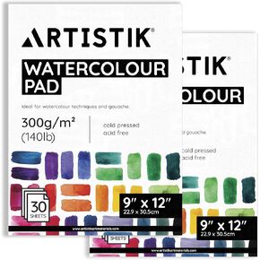 Watercolor Paper Pad - 9 x 12 Inch, 30 Sheets (Pack of 2) - Cold Pressed Watercolor Paper Pad Sketchbook for Mixed Media Art and Water-Based Mediums
