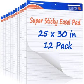 ReliThick 6 Pads Sticky Easel Pad, 25 in x 30 in, White, 30 Sheets/Pad, Anchor Chart Paper for Teachers, Lines Flip Chart with Sticky (Blue)