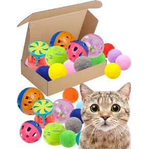 Cat Toy Balls Set - 6 Unique Styles & Colors with Bells, Sturdy Plastic Jingle Balls for Indoor Cats - Encourages Active Play & Mental Stimulation for All Cat Breeds & Sizes