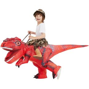 COMIN Inflatable Red Dinosaur Costume Kids, T Rex Dinosaur Blow Up Ride on Dino Costume Orange Funny for Halloween Party
