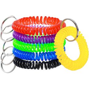 Colorful Wrist Coil Keychain, Ymapinc 6 Pcs Plastic Coil Wristband Stretch Spring Spiral Coil Bracelets Key Chain Wrist Key Holder for Gym Pool ID Badge and Outdoor Sports