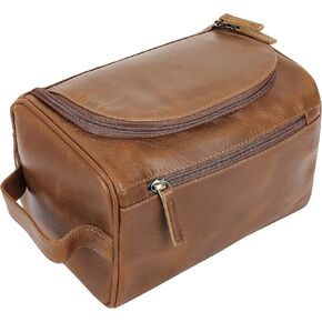 ELIZO Premium REAL Leather Toiletry Bag for Men Dopp Kitt Hanging Mens Toiletry Large TSA Toiletries Bag Shaving Grooming Bag Organizer Saddle