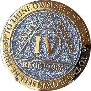 4 Year AA Medallion Reflex Silver Glitter Gold Plated Color Chip IV